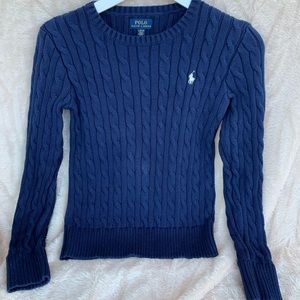 Cable-Knit Crewneck Sweater by Polo Ralph Lauren. Size L (12-14). Color: blue